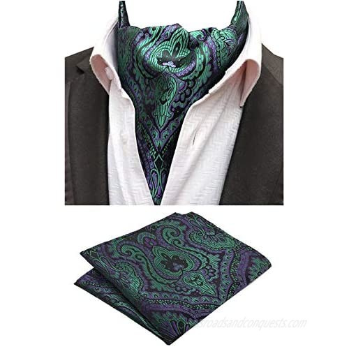 MOHSLEE Men Paisley Cravat Necktie Woven Silk Formal Ascot Tie Pocket Square Set