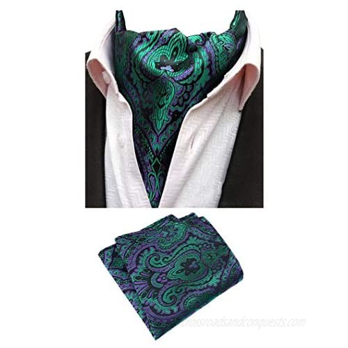 MOHSLEE Men Paisley Cravat Necktie Woven Silk Formal Ascot Tie Pocket Square Set