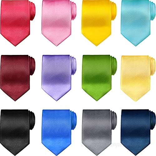12 Pieces Solid Satin Ties Pure Color Ties Set Business Formal Necktie Tie for Men Formal Occasion Wedding (Vivid Color)