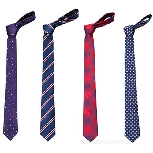 AUSKY 4 Packs Skinny Neckties for Men Boys 2.35'' Wide Slim Ties in Different Textured Style Mixed set