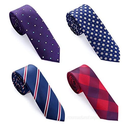 AUSKY 4 Packs Skinny Neckties for Men Boys  2.35'' Wide Slim Ties in Different Textured Style Mixed set