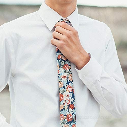 DAZI Men's Skinny Tie Floral Print Cotton Necktie Great for Weddings Groom Groomsmen Missions Dances Gifts.