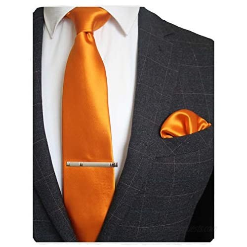 JEMYGINS Mens Solid Color Formal Necktie and Pocket Square  Tie Clip Sets