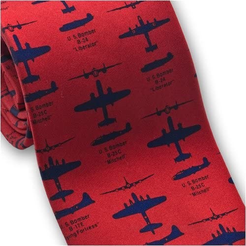Josh Bach Men's WWII Bomber Planes Aviation Silk Necktie Red Made in USA