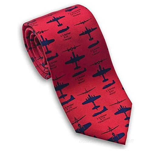 Josh Bach Men's WWII Bomber Planes Aviation Silk Necktie Red  Made in USA