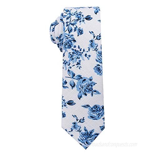 Kebocis Mens Skinny Cotton Floral Necktie Thin Tie for Men