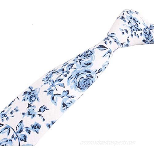 Kebocis Mens Skinny Cotton Floral Necktie Thin Tie for Men