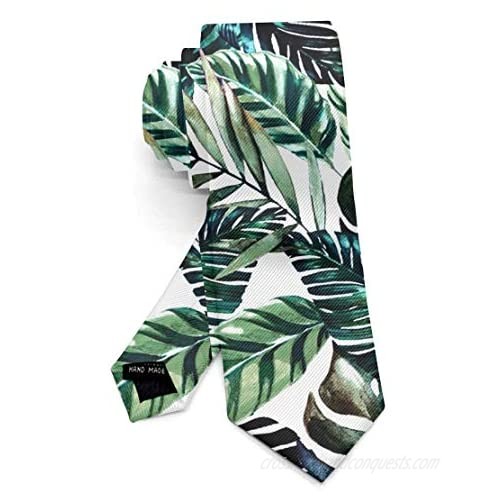 Luxury Elegant 100% Polyester Textile Tropical Banana Palm Tree Leaves Green Tie for Men Boys Formal Business Wedding Party Suit Necktie