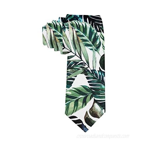 Luxury Elegant 100% Polyester Textile Tropical Banana Palm Tree Leaves Green Tie for Men Boys Formal Business Wedding Party Suit Necktie