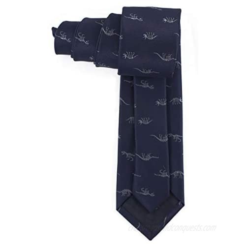MENDEPOT Dinosaur Skeletons Necktie With Gift Box Grey Dinosaur Skeletion Navy Tie Father's Day Birthday Gift Tie