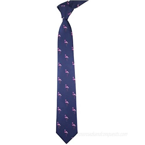 MENDEPOT Flamingo Necktie With Box Microfiber Jacquard Flamingo Pattern Men Tie Wedding Suit Accessory Gift Tie