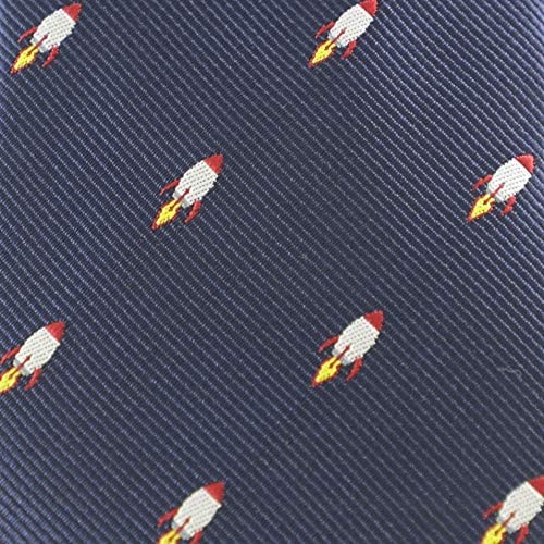 MENDEPOT Rocket Pattern Necktie With Box Spaceship Navy Blue Tie