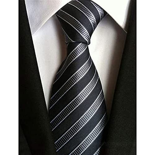 Men's Classic Checks Light Blue Jacquard Woven Silk Tie Necktie + Gift Box