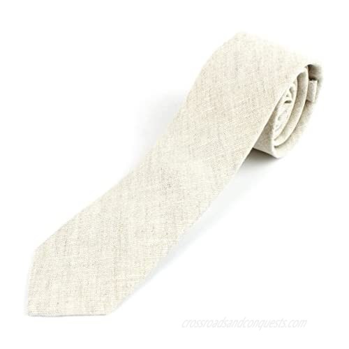 Men's Cotton Linen Skinny Necktie Tie Sand Wash Solor Color Pattern - 2 1/2" Width