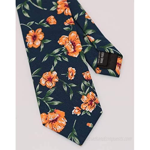 Men's Skinny Tie Floral Print Cotton Necktie and Tie Bar Clip Sets Great for Weddings Groom Groomsmen Dances Gifts