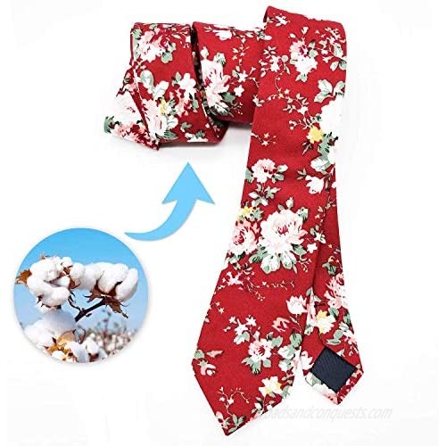 Men's Ties Cotton Floral Print Slim Skinny Ties for Groom Groomsmen Neckties Wedding Costume Accessories (5 Pack)