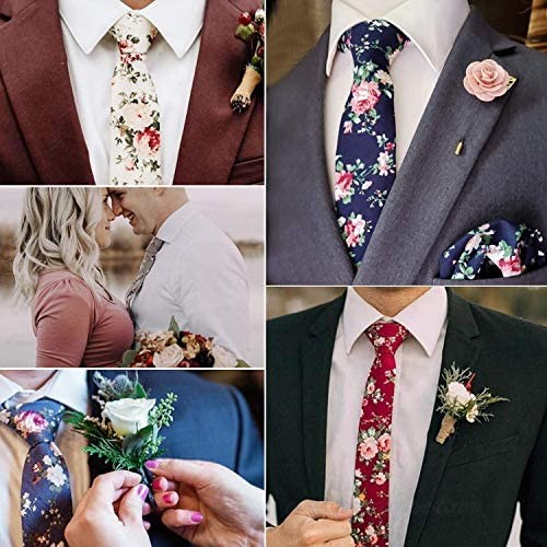 Men's Ties Cotton Floral Print Slim Skinny Ties for Groom Groomsmen Neckties Wedding Costume Accessories (5 Pack)
