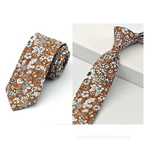 Secdtie Men's Skinny Tie Fashion Causal Cotton Floral Printed Linen Necktie