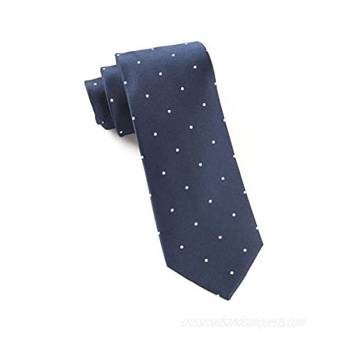 The Tie Bar 100% Woven Silk Navy and White Satin Dot Skinny Tie