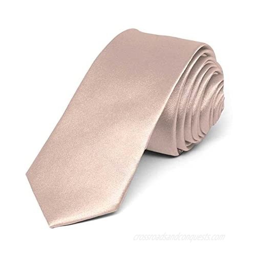 TieMart Blush Pink Skinny Solid Color Necktie 2 Width