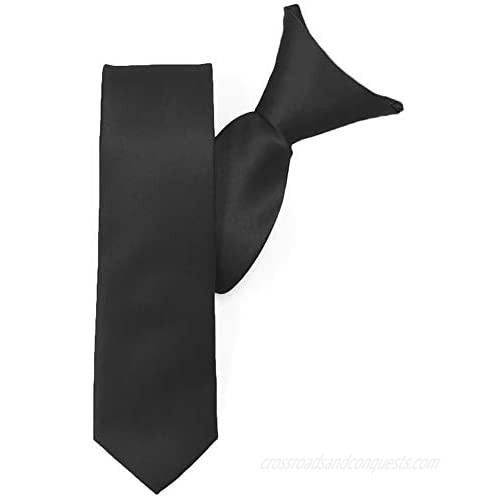 TieMart Slim Black Solid Color Clip-On Tie  20" Length