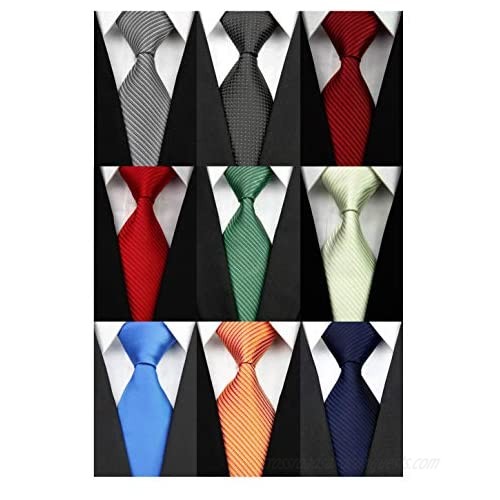 Wehug Lot 9 PCS Classic Men's tie 100% Silk Tie Woven Jacquard Neckties Solid Ties for men
