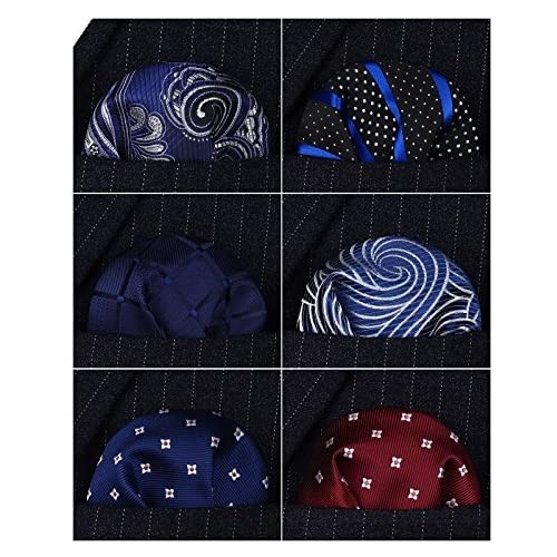 HISDERN 6 Piece Assorted Colors Woven Men's Pocket Square Handkerchief Wedding Party Gift