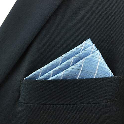 S&W SHLAX&WING Large Mens Pocket Square Blue Azure Checkered for Suit Silk