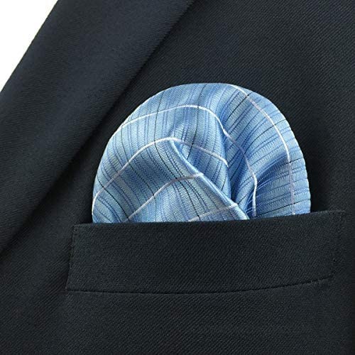 S&W SHLAX&WING Large Mens Pocket Square Blue Azure Checkered for Suit Silk