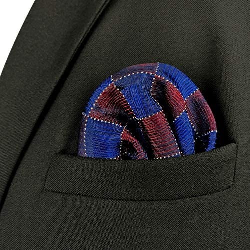 S&W SHLAX&WING Pocket Squares for Men Blue Burgundy Red Checkered