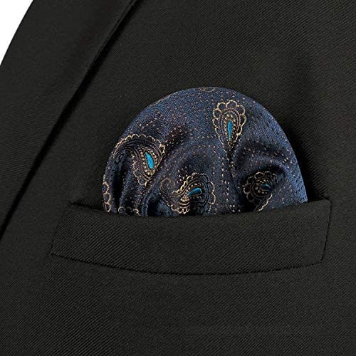 S&W SHLAX&WING Pocket Squares for Men Dark Blue Brown Paisley