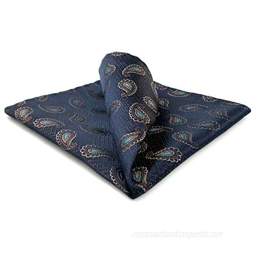 S&W SHLAX&WING Pocket Squares for Men Dark Blue Brown Paisley