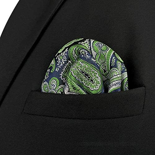 S&W SHLAX&WING Pocket Squares for Men Gray Blue Green Silk Paisley