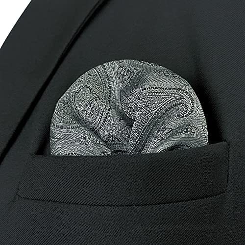 S&W SHLAX&WING Pocket Squares for Men Gray Paisley Wedding Luxury