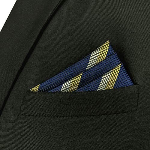 S&W SHLAX&WING Pocket Squares for Men Navy with Yellow White Striped