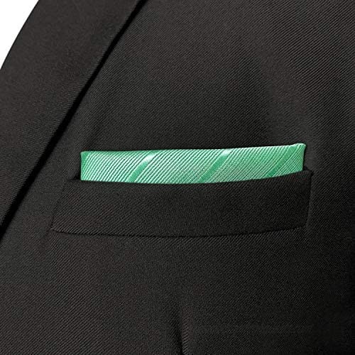 S&W SHLAX&WING Pocket Squares for Men Solid Turquoise Striped Dark Fringe
