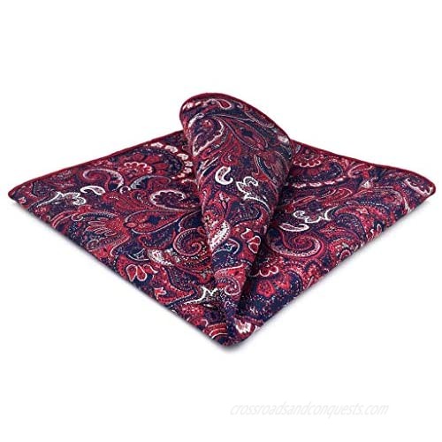 S&W SHLAX&WING Red Mens Pocket Square for Wedding Party Paisley 12.6" Large Handkerchief