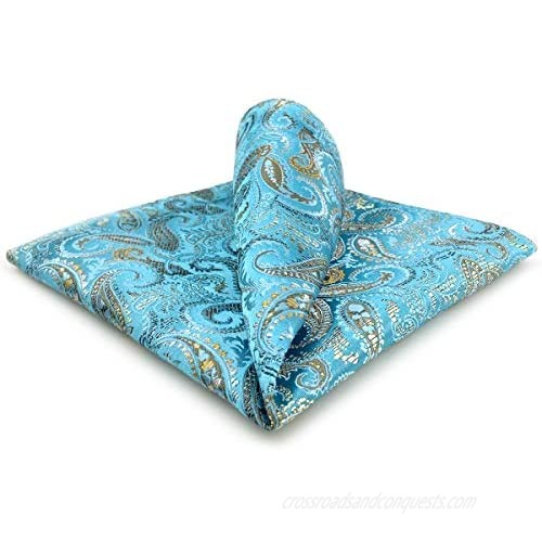 SHLAX&WING Blue Pocket Squares for Men Paisley Silk Large Hanky 12.6 inches
