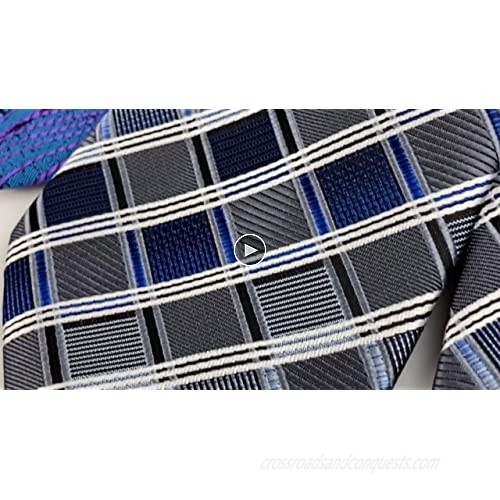 SHLAX&WING Checkered Grey Purple Handkerchief Mens Pocket Square Large Size Silk