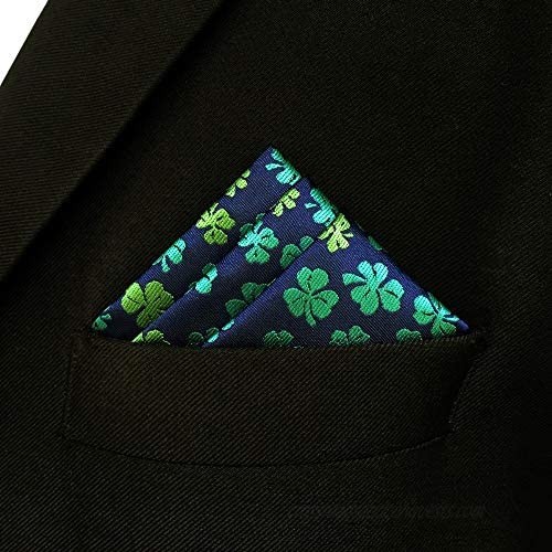 SHLAX&WING Clover Mens Pocket Square for Wedding Party Blue Green Handkerchief