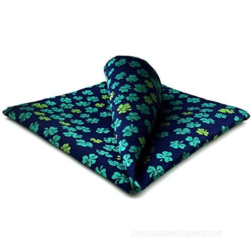 SHLAX&WING Clover Mens Pocket Square for Wedding Party Blue Green Handkerchief