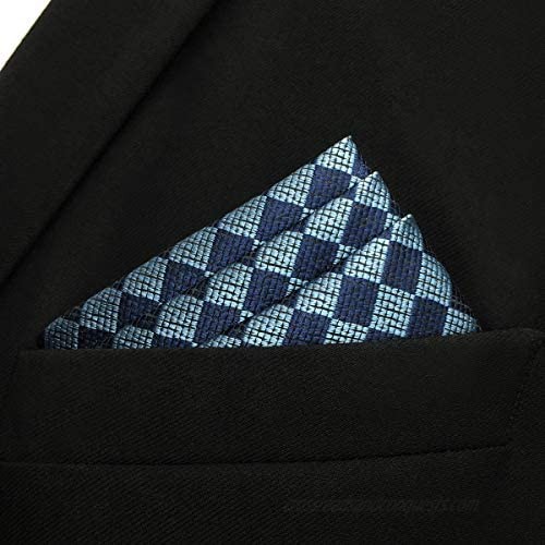 SHLAX&WING Fashion Blue Silk Pocket Square for Men Classic Checks Hanky