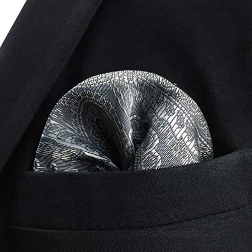 SHLAX&WING Grey Black Paisley Mens Silk Pocket Square For Business Unique Design