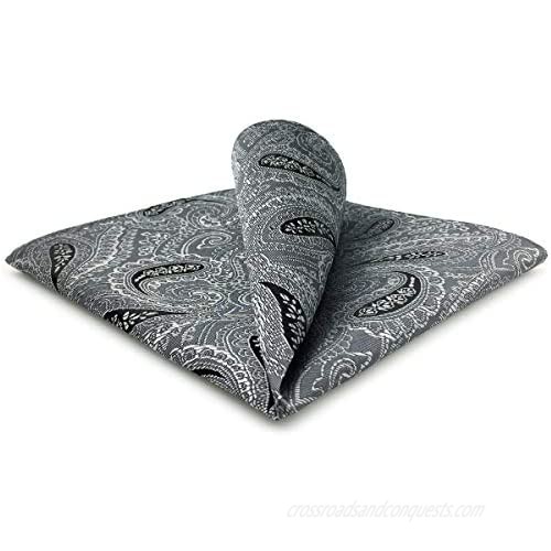 SHLAX&WING Grey Black Paisley Mens Silk Pocket Square For Business Unique Design