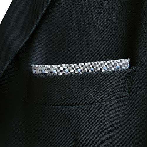 SHLAX&WING Grey Blue Dots Mens Pocket Square Silk Large Hanky For Business