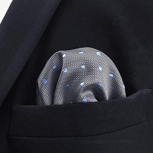 SHLAX&WING Grey Blue Dots Mens Pocket Square Silk Large Hanky For Business