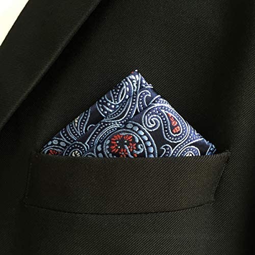 SHLAX&WING Mens Pocket Square Blue Paisley Hanky for Men Large 12.6 inches