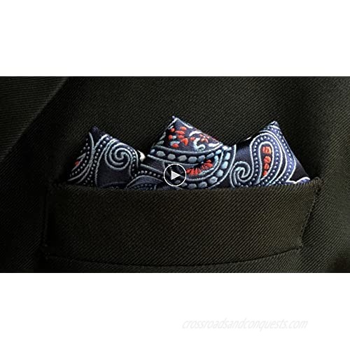 SHLAX&WING Mens Pocket Square Blue Paisley Hanky for Men Large 12.6 inches