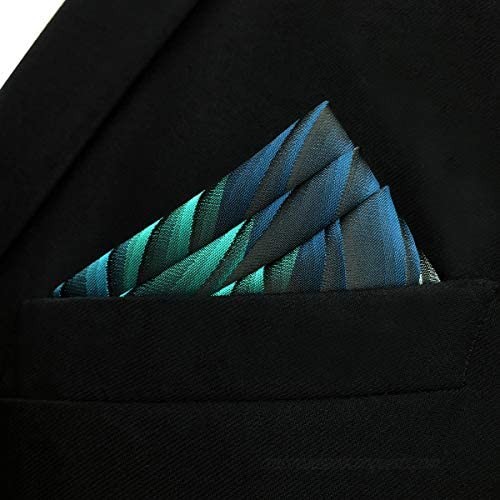 SHLAX&WING Mens Pocket Square Geometric Blue Ripple Patterned Hanky Silk