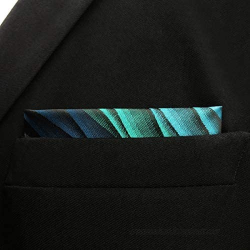SHLAX&WING Mens Pocket Square Geometric Blue Ripple Patterned Hanky Silk